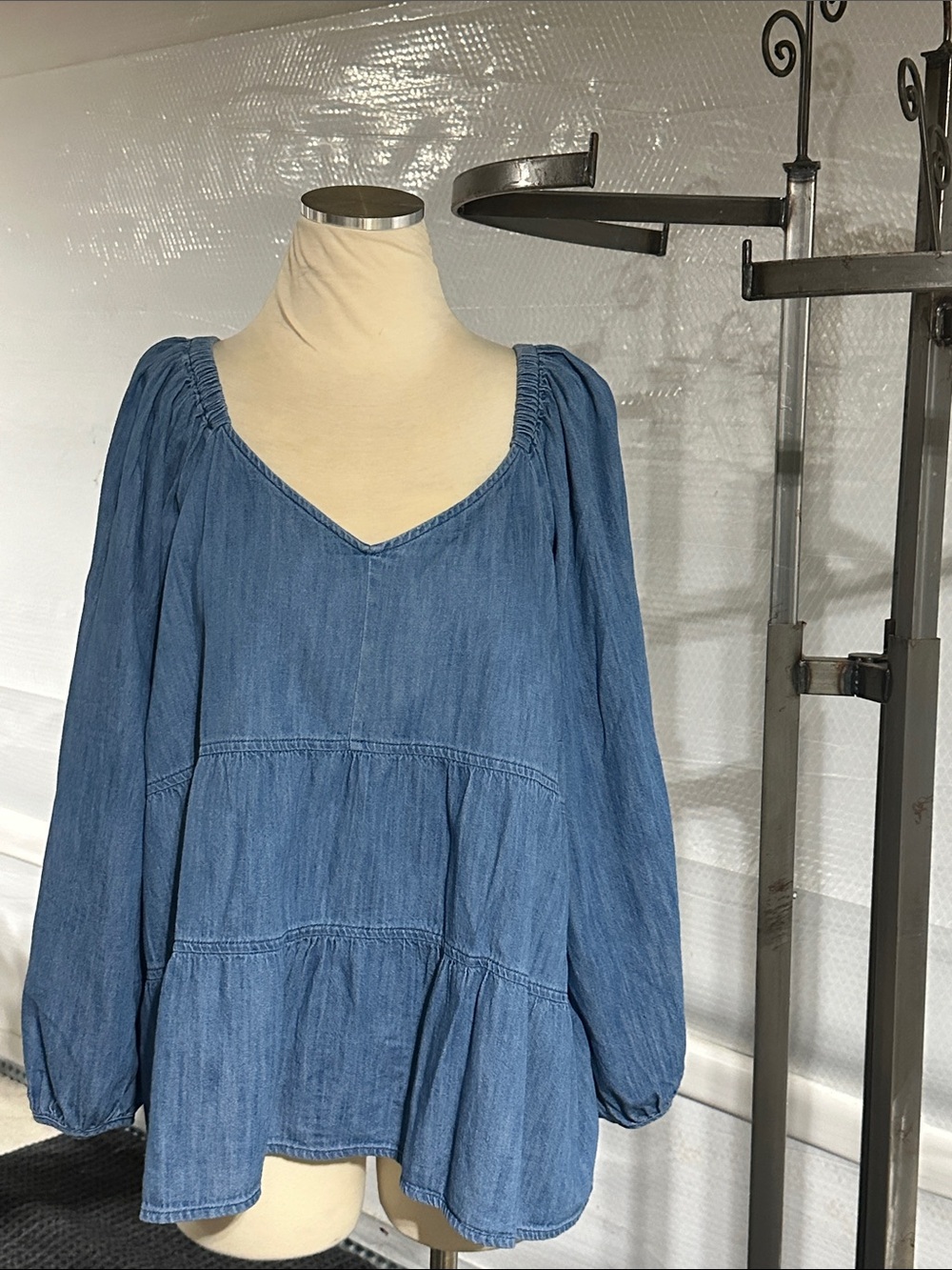 Old Navy Blue Relaxed Peplum Blouse with Long Sleeves
